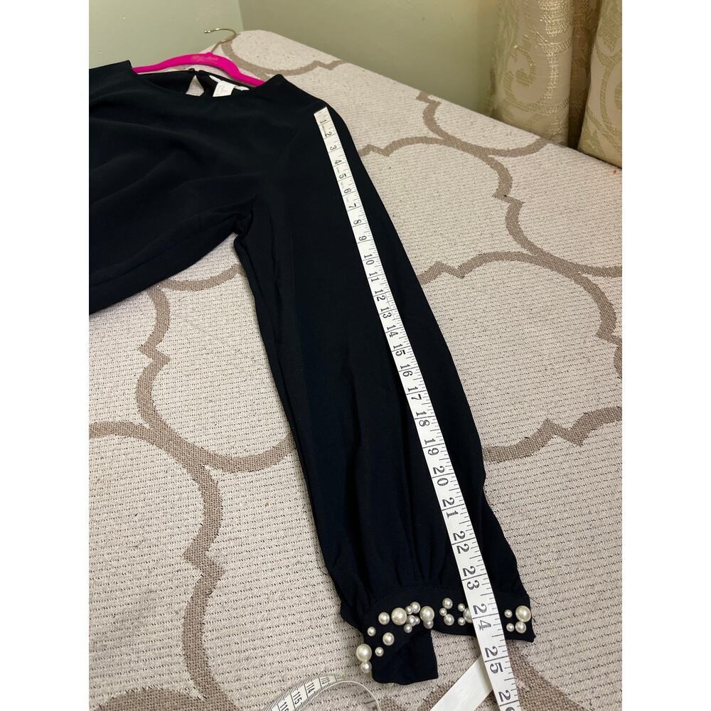 H&M black mini shift dress with pearl-cuffed long sleeve, size 10 - Picture 14 of 14
